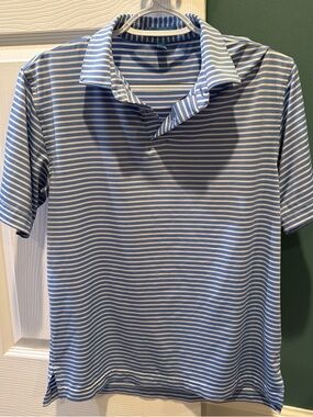 Peter Millar Blue and White Striped Polo Shirt